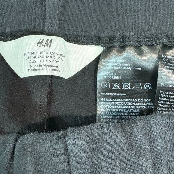 H&M Girls Warm Lined Black Leggings with Silver Patch Hearts Pants (SKU: 125G) - Picture 2 of 2